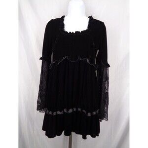 Killstar Prudence Black Velvet Lace Ruffle Dress Size XS Goth Vamp Witchy